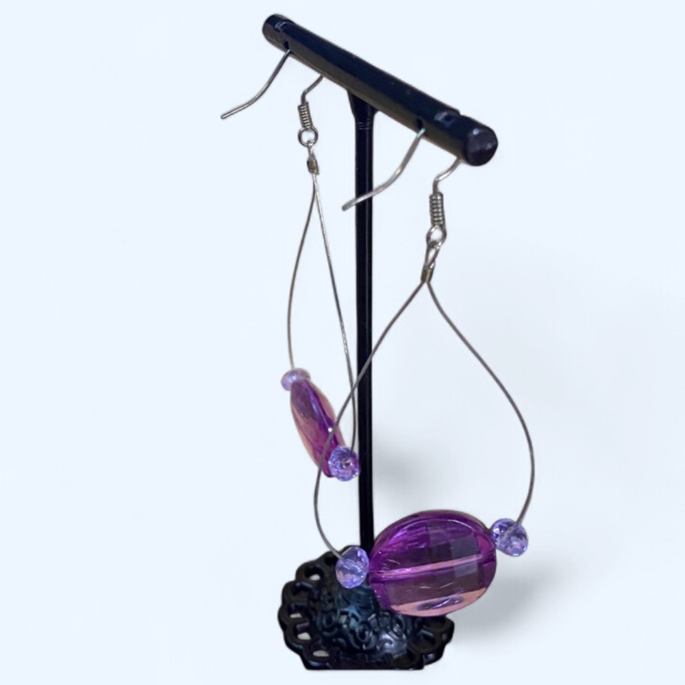 Purple dangling hoops Earrings